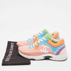 Pre Owned Chanel Multicolor Suede and Felt Fabric CC Low-Top Sneakers Size 39