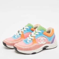 Pre Owned Chanel Multicolor Suede and Felt Fabric CC Low-Top Sneakers Size 39