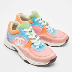 Pre Owned Chanel Multicolor Suede and Felt Fabric CC Low-Top Sneakers Size 39