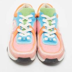 Pre Owned Chanel Multicolor Suede and Felt Fabric CC Low-Top Sneakers Size 39