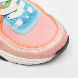 Pre Owned Chanel Multicolor Suede and Felt Fabric CC Low-Top Sneakers Size 39