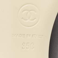 Pre Owned Chanel Black Leather CC Camelia Cap Toe Pumps Size 35