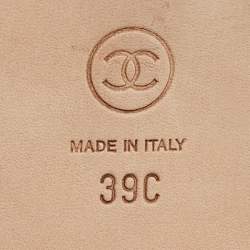 Pre Owned Chanel Beige Leather CC Chain Detail Ankle Strap Sandals Size 39