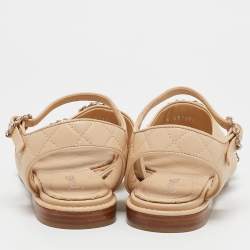 Pre Owned Chanel Beige Leather CC Chain Detail Ankle Strap Sandals Size 39