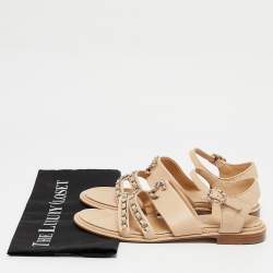 Pre Owned Chanel Beige Leather CC Chain Detail Ankle Strap Sandals Size 39