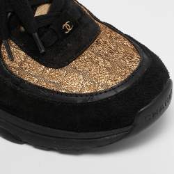 Chanel Gold/Black Fabric and Suede CC Low Top Sneakers Size 36