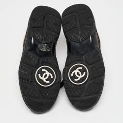Chanel Gold/Black Fabric and Suede CC Low Top Sneakers Size 36