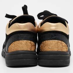Chanel Gold/Black Fabric and Suede CC Low Top Sneakers Size 36