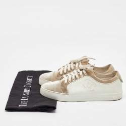 Chanel White/Cream Rubber and Velvet CC Low Top Sneakers Size 36