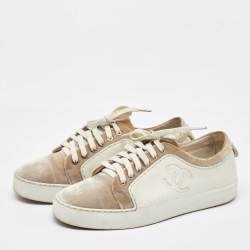 Chanel White/Cream Rubber and Velvet CC Low Top Sneakers Size 36