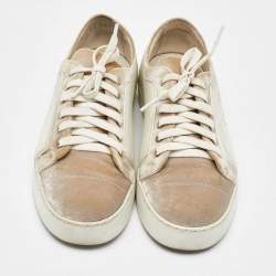 Chanel White/Cream Rubber and Velvet CC Low Top Sneakers Size 36