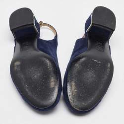 Pre Owned Chanel Navy Blue Suede Cap Toe CC Slingback Pumps Size 38