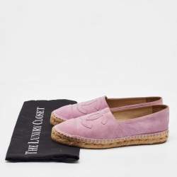 Pre Owned Chanel Pink Suede CC Cap Toe Espadrille Flats Size 37