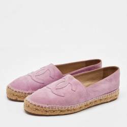 Pre Owned Chanel Pink Suede CC Cap Toe Espadrille Flats Size 37