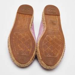 Pre Owned Chanel Pink Suede CC Cap Toe Espadrille Flats Size 37