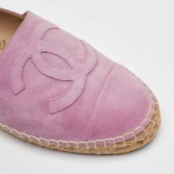 Pre Owned Chanel Pink Suede CC Cap Toe Espadrille Flats Size 37