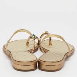 Chanel Metallic Gold Leather Enamel Embellished Toe Ring Flat Sandals Size 40