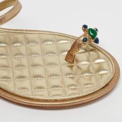 Chanel Metallic Gold Leather Enamel Embellished Toe Ring Flat Sandals Size 40