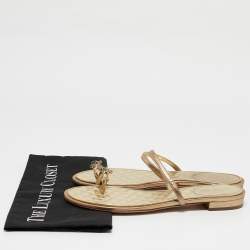 Chanel Metallic Gold Leather Enamel Embellished Toe Ring Flat Sandals Size 40