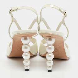 Chanel  Cream Patent Crystal Embellished Slingback Sandals Size 40