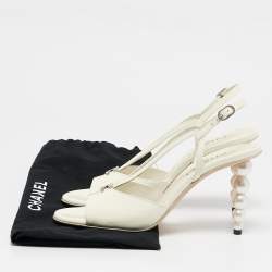 Chanel  Cream Patent Crystal Embellished Slingback Sandals Size 40