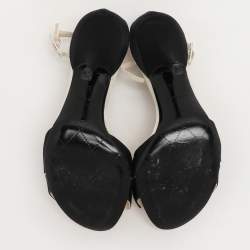Chanel Cream/Black Satin Bow Ankle Strap Sandals Size 36