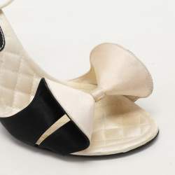 Chanel Cream/Black Satin Bow Ankle Strap Sandals Size 36