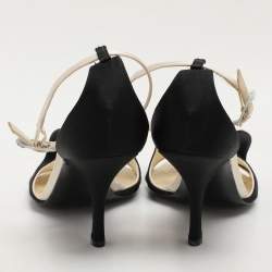 Chanel Cream/Black Satin Bow Ankle Strap Sandals Size 36