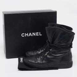 Pre Owned Chanel Black Leather CC High Top Sneakers Size 39.5