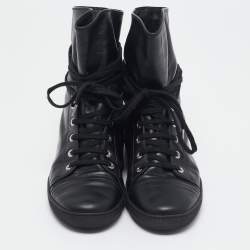 Pre Owned Chanel Black Leather CC High Top Sneakers Size 39.5