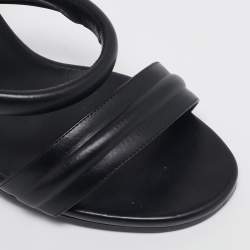 Chanel Black Leather Charm Embellished Ankle Cuff Wedge Sandals Size 40