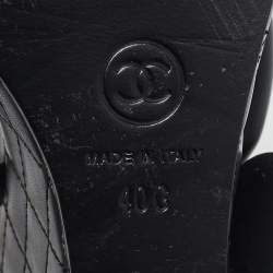 Chanel Black Leather Charm Embellished Ankle Cuff Wedge Sandals Size 40