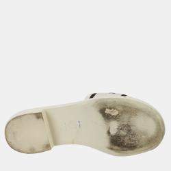 Chanel Ivory Logo Embroidered Mule Slippers Size 38.5 