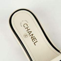 Chanel Ivory Logo Embroidered Mule Slippers Size 38.5 