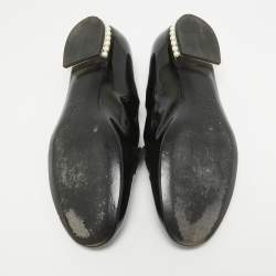 Pre Owned Chanel Black Patent Leather CC Pearl Embellished Smoking Loafers Size 38