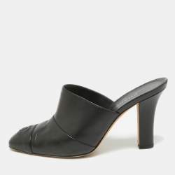 Pre Owned Chanel Black Leather Interlocking CC Logo Mules Size 36.5