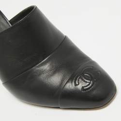 Pre Owned Chanel Black Leather Interlocking CC Logo Mules Size 36.5