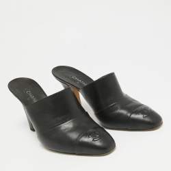 Pre Owned Chanel Black Leather Interlocking CC Logo Mules Size 36.5