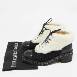 Chanel Black Alligator Leather and Fur Ankle Length Boots Size 38