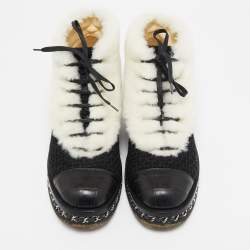 Chanel Black Alligator Leather and Fur Ankle Length Boots Size 38