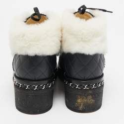 Chanel Black Alligator Leather and Fur Ankle Length Boots Size 38