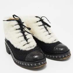 Chanel Black Alligator Leather and Fur Ankle Length Boots Size 38