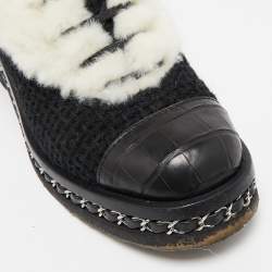 Chanel Black Alligator Leather and Fur Ankle Length Boots Size 38