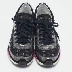 Pre Owned Chanel Black/Grey Tweed and PVC CC Low Top Sneakers Size 38