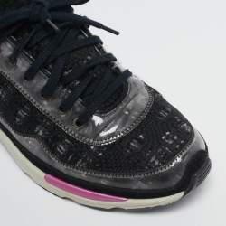 Pre Owned Chanel Black/Grey Tweed and PVC CC Low Top Sneakers Size 38