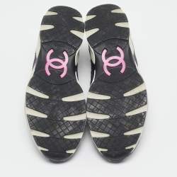 Pre Owned Chanel Black/Grey Tweed and PVC CC Low Top Sneakers Size 38