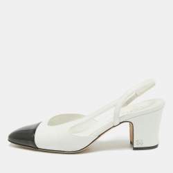 Chanel White/Black Croc Embossed and Patent CC Slingback  Pumps Size 39
