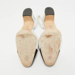 Chanel White/Black Croc Embossed and Patent CC Slingback  Pumps Size 39