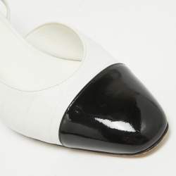 Chanel White/Black Croc Embossed and Patent CC Slingback  Pumps Size 39