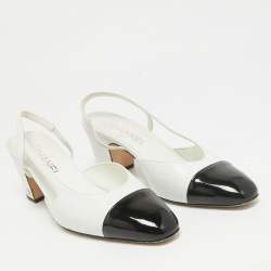 Chanel White/Black Croc Embossed and Patent CC Slingback  Pumps Size 39